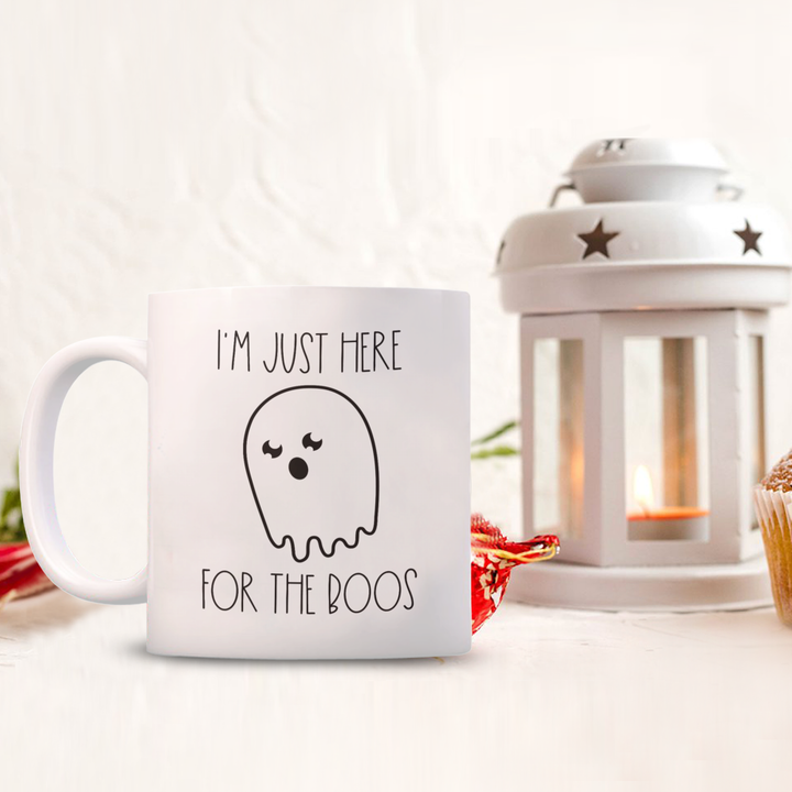 Funny Ghost Halloween Mug, Here for the Boos Coffee Cup, Novelty Halloween Housewarming Decorations, Gag Halloween Presents