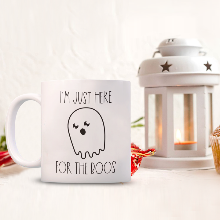 Funny Ghost Halloween Mug, Here for the Boos Coffee Cup, Novelty Halloween Housewarming Decorations, Gag Halloween Presents