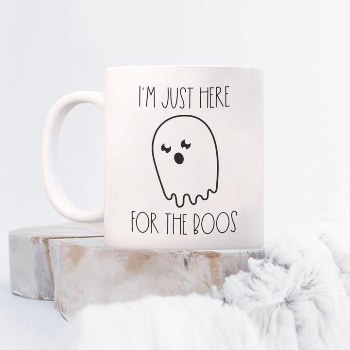 Funny Ghost Halloween Mug, Here for the Boos Coffee Cup, Novelty Halloween Housewarming Decorations, Gag Halloween Presents