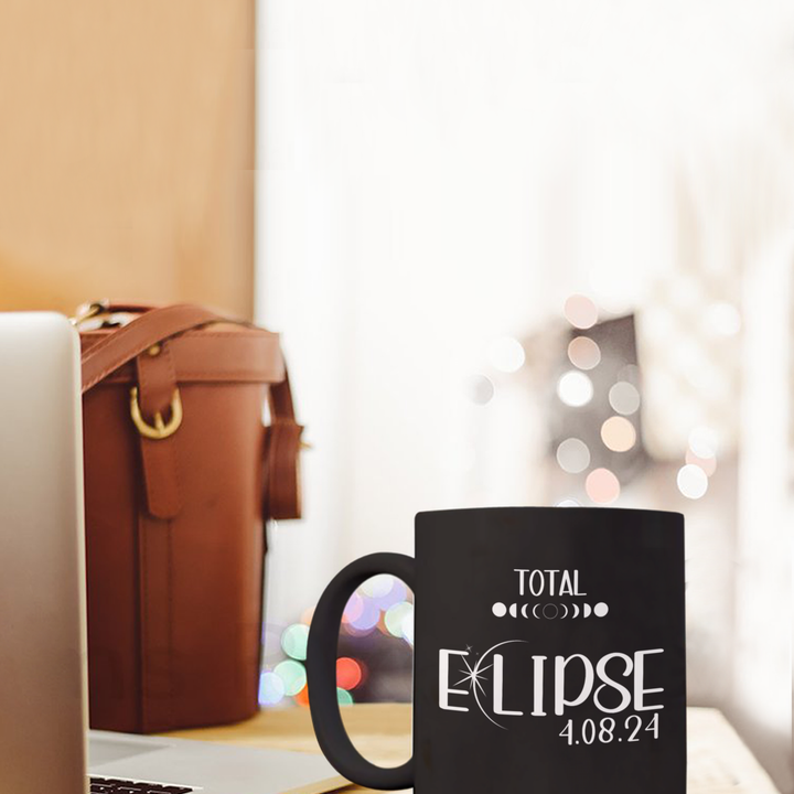 Total Solar Eclipse 2024 Mug, Solar Eclipse Coffee Cup, Novelty Eclipse Memorabilia, Trendy Solar Eclipse Gifts for Friends or Family, Black Coffee Cup