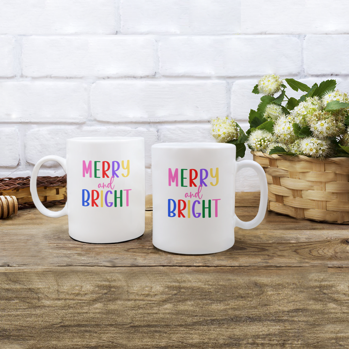 Merry And Bright Christmas Mug, Holiday Coffee Cup, Christmas Cheer Coffee Mug, Gifts for Coworkers and Friends