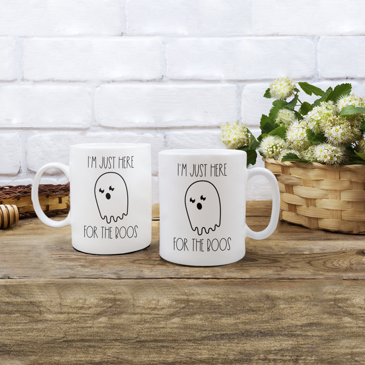 Funny Ghost Halloween Mug, Here for the Boos Coffee Cup, Novelty Halloween Housewarming Decorations, Gag Halloween Presents