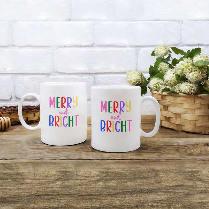 Merry And Bright Christmas Mug, Holiday Coffee Cup, Christmas Cheer Coffee Mug, Gifts for Coworkers and Friends