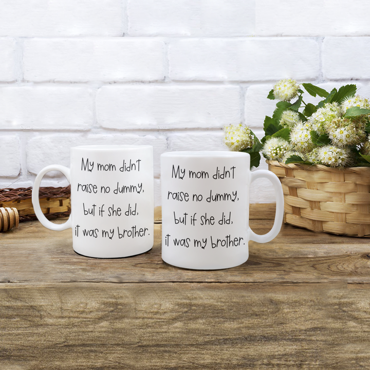 Funny sibling mug, Gag Gift Coffee Cup for Brother, sibling rivalry, unique family presents, for brother, sarcastic mug sayings, Mom Didn't Raise No Dummy