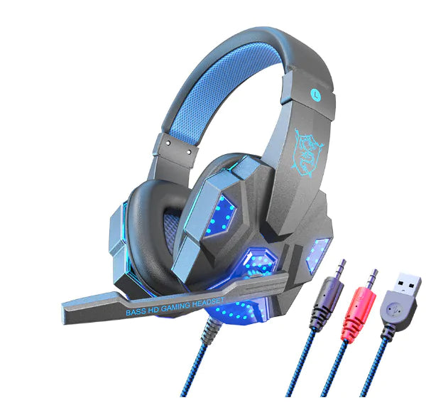 Led Light Wired Gamer Headset, USB Wired Gaming Headset, Gift for Gamers, Over Ear Headphones, Earbud for PS4 PC Laptop Xbox One PS5 Controller Nintendo Switch, with LED Light, Passive Noise Cancelling